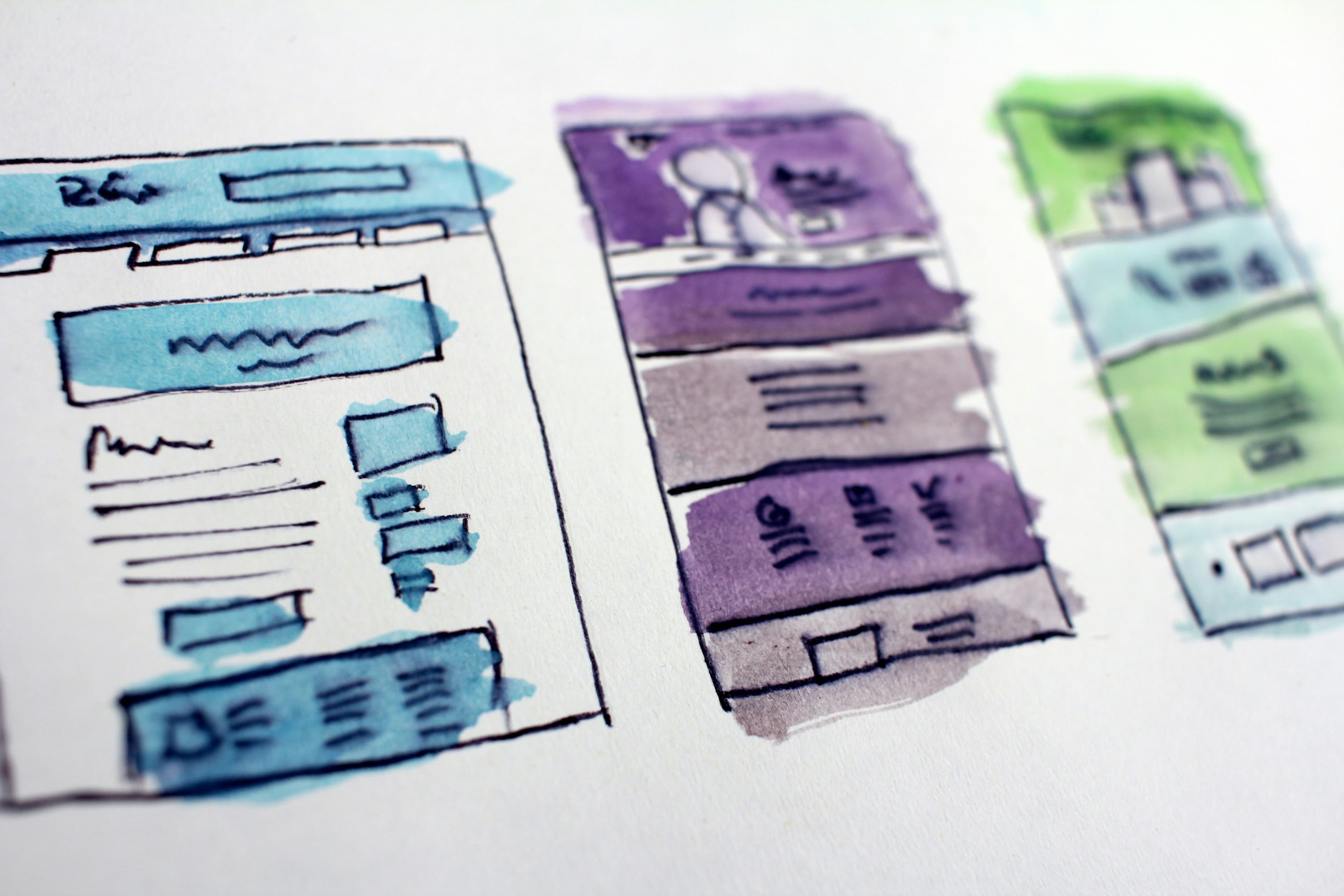 Wireframe sketches for conversion-focused web design Wireframe sketches showing website conversion optimization planning